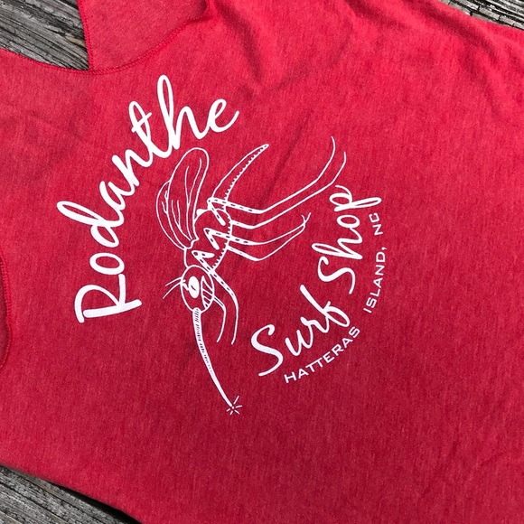 Ladies RODANTHE SURF SHOP Red Mosquito Logo Graphic Surf Shop Tank Top S - Picture 2 of 6